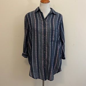 Anthropologie Pilcro Oversized Metallic Stripe Button Down Tunic Size Small